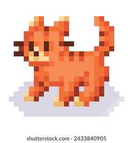 Vector Cute Pixel Art Character Cartoon Cat Illustration Isolated