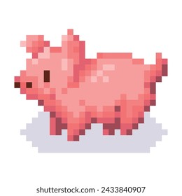 Vector Cute Pixel Art Character Cartoon Pig Illustration Isolated