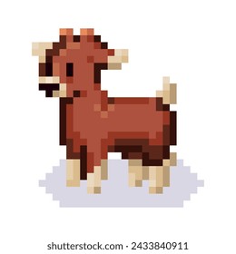 Vector Cute Pixel Art Character Cartoon Goat Illustration Isolated