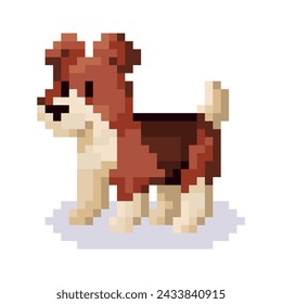 Vector Cute Pixel Art Character Cartoon Beagle Dog Illustration Isolated