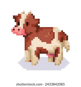 Vector Cute Pixel Art Character Cartoon Cow Illustration Isolated