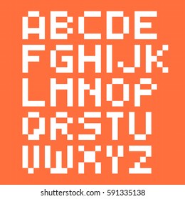 Vector cute pixel art font in 4x5 pixel grid. Simple alphabet.