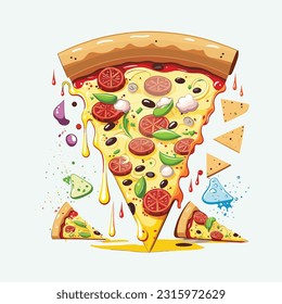 vector cute pizzas cartoon style