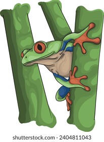 Vector cute poisonous frog climbing a tree branch, usually used for graphic design and decoration purposes