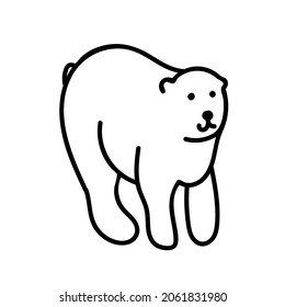 Vector cute polar bear hand drawn in black line. Holiday, winter,northern doodle style illustration on isolated background. Design for social media, packaging, decor, stickers, web, coloring,printing.