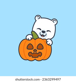 Vector Cute Polar Bear With Jack o Lantern