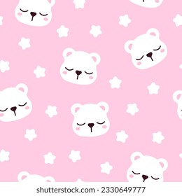 Vector cute polar bear pattern. Cartoon baby print pattern illustration.