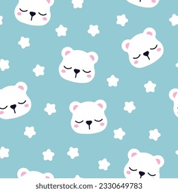 Vector cute polar bear pattern. Cartoon blue baby print pattern illustration.