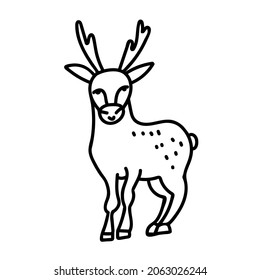 Vector cute polar reindeer hand drawn in black line.Holiday, winter,northern doodle style illustration on isolated background. Design for social media,packaging,decor,stickers,web,coloring,printing.
