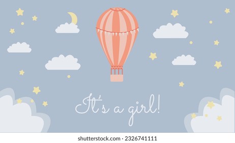 vector cute poster with colorful ballon in the sky with clouds and stars
