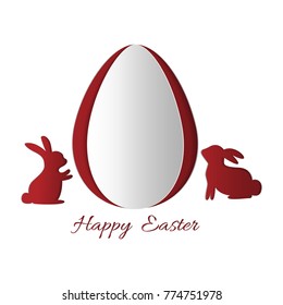 Vector cute poster for Easter Egg Hunt with colored eggs and ears of a rabbit on paper style.vector illustration