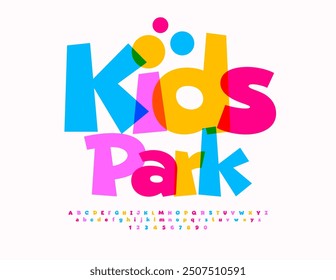 Vector cute poster Kids Park with playful Alphabet Letters and Numbers set. Colorful funny Font