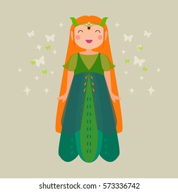 Vector cute poster with pixie. Cartoon magic illustration