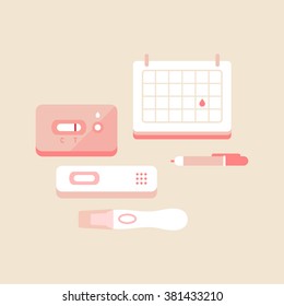 vector cute pregnancy test kit / calendar, date / flat, icon, cartoon