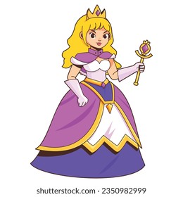 vector cute princess medieval fantasy cartoon illustration isolated