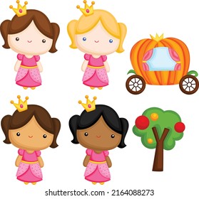 a vector of a cute princess and a pumpkin carriage