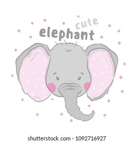Vector cute print with an elephant animal in white background. Hand draw illustration.