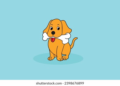 vector cute pug dog bite bone cartoon vector icon illustration