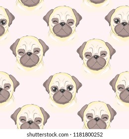 Vector cute pug vector pattern