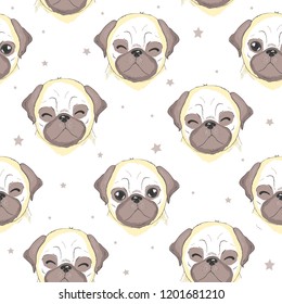 Vector cute pug vector pattern