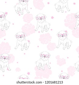 Vector cute pug vector pattern