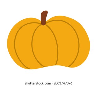 Calabaza vectora linda. Hortalizas de otoño. Calabaza naranja de estilo plano. Graciosa ilustración de cosecha de verduras aisladas en fondo blanco. Comida tradicional de acción de gracias o símbolo de Halloween
