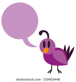 Vector Cute Purple Cartoon Bird With Bubble Text