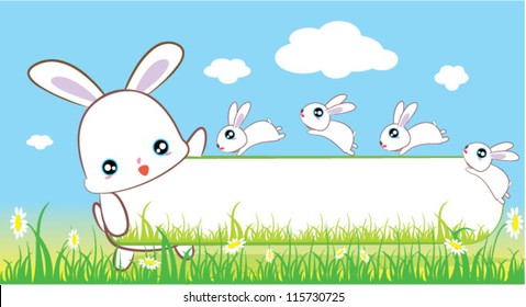 vector cute Rabbit bunny menu label tag