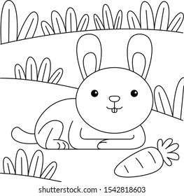 Vector cute Rabbit cartoon illustration design for coloring book.