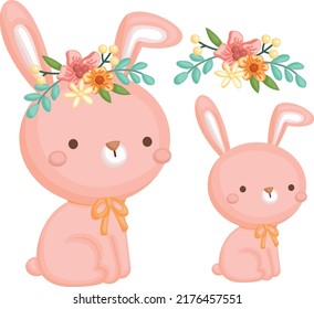 un vector de un conejo lindo con una flor floral