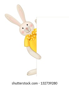 Vector of cute rabbit hiding by blank.