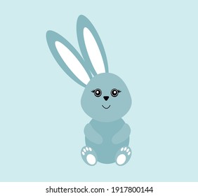 vector cute rabbit with long ears. flat image of a little blue rabbit. cute fluffy animal.