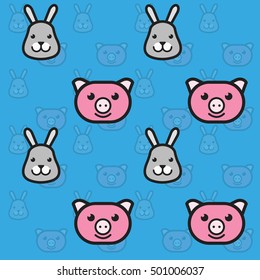 Vector cute rabbit and pig seamless pattern