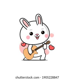 vector of cute rabbit playing guitar and singing