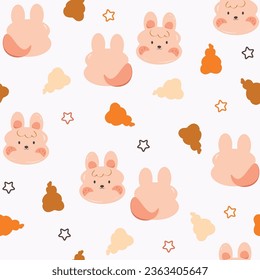 Vector cute rabbit seamless pattern set hand drawn cute doodle characters