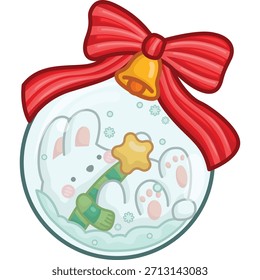 Un Vector de un conejo lindo en un globo de nieve en el ambiente de las Navidades