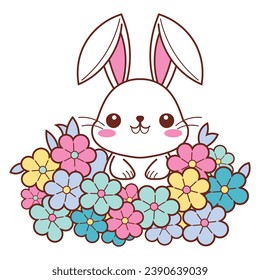 vector of cute rabbits among flowers