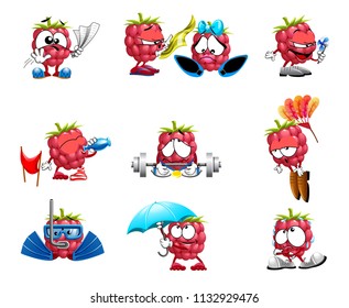 vector cute raspberry smile characters funny smiles emotions sport set of smiles
