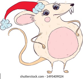 vector cute rat or mouse in new year hat