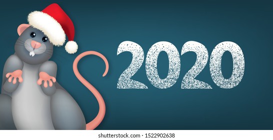 Vector cute rat wearing Santa Claus hat 3d cartoon style 