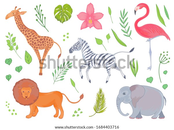 Vector Cute Realistic Set African Animals Stock Vector (Royalty Free ...