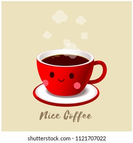 Vector cute red coffee cup character with greeting message