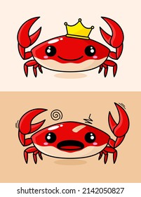 vector cute red crab mascot with two poses