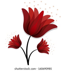 Vector Cute Red Flowers Isolated On White