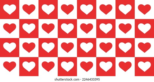 Vector cute red heart seamless pattern. Valentine background with hearts trendy flat design trendy checkered design flat	