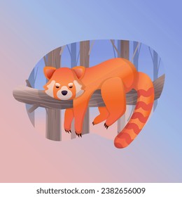 
Vector cute red panda sleeping on tree cartoon vector icon illustration. animal nature icon isolated