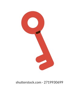 Vector lindo icono de llave vintage rojo en estilo minimalista plano. Ilustración de llave romántica simple para saludo de San Valentín, concepto de bloqueo de amor y diseño de relación.