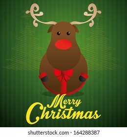 Vector Cute Reindeer Isolated With Green Background