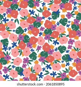 Vector lindo color retro contemporáneo pequeña ilustración de flor sin fisuras repetir moda patrón de color textil arte digital 