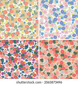 Vektor cute Retro-Farbe zeitgenössische kleine Blumengrafik nahtlos wiederholen Farbmuster 4 Farbwege Kollektion Bundle Textilkunst